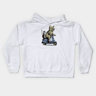 Cat With Sunglasses Riding Motorcycle and Driving Scooter Kids Hoodie